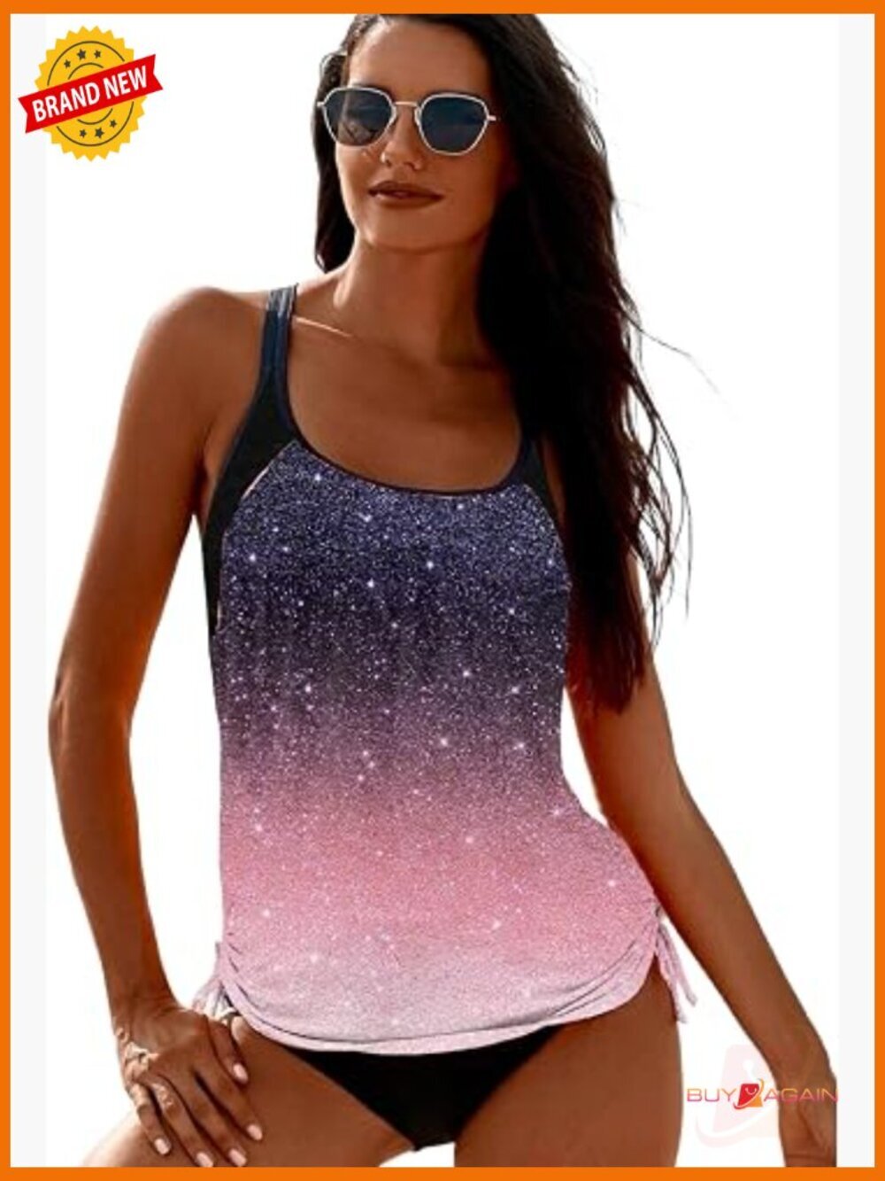 Tankini Swimsuit Set with Ruched Blouson Top and Bottoms S-XXL